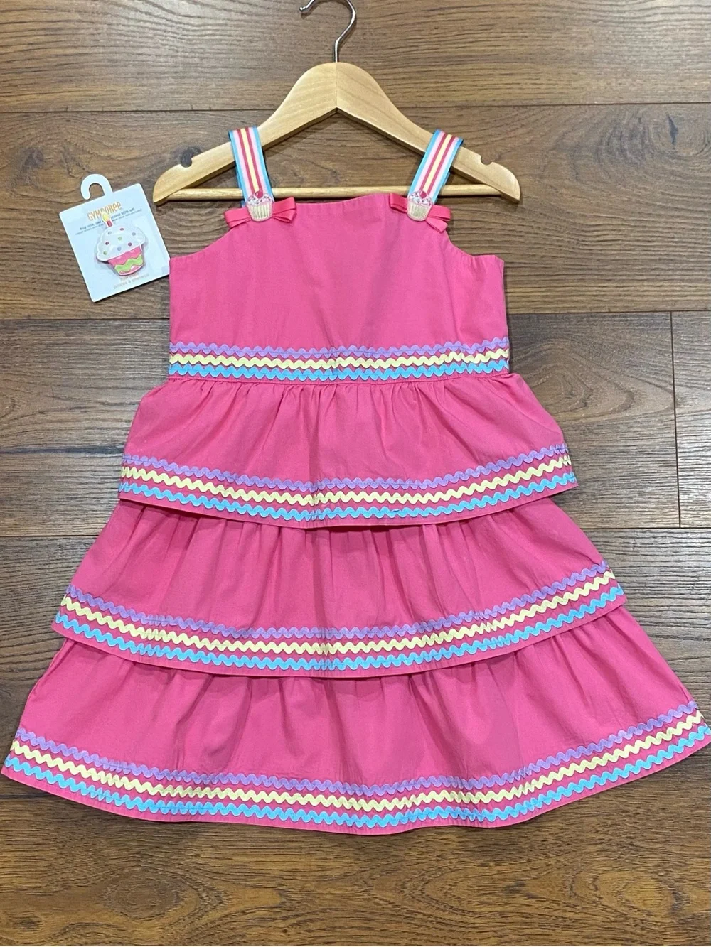 Gymboree Girls ‘Hello, Cupcake’ Pink Tiered Ric-Rac Sun Dress and Hair Clip 5T